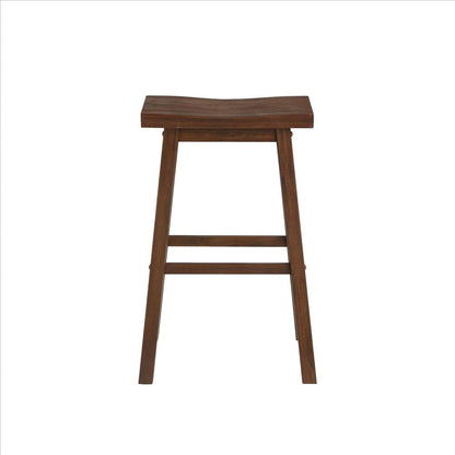 Benjara Saddle Design Wooden Barstool With Grain Details, Brown