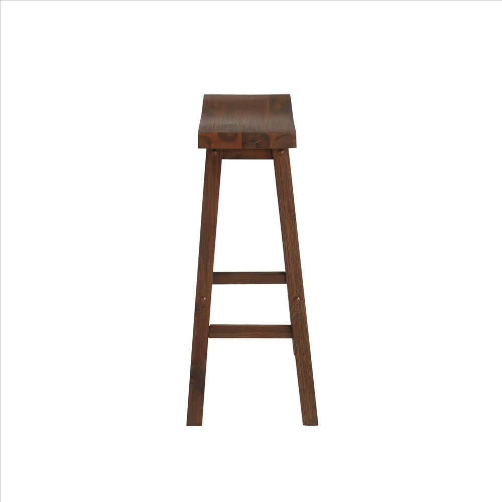 Benjara Saddle Design Wooden Barstool With Grain Details, Brown