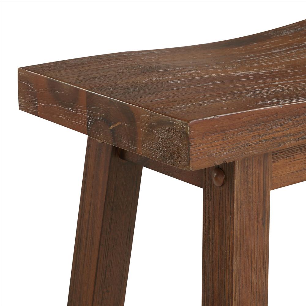 Benjara Saddle Design Wooden Barstool With Grain Details, Brown