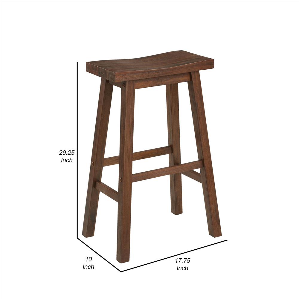Benjara Saddle Design Wooden Barstool With Grain Details, Brown