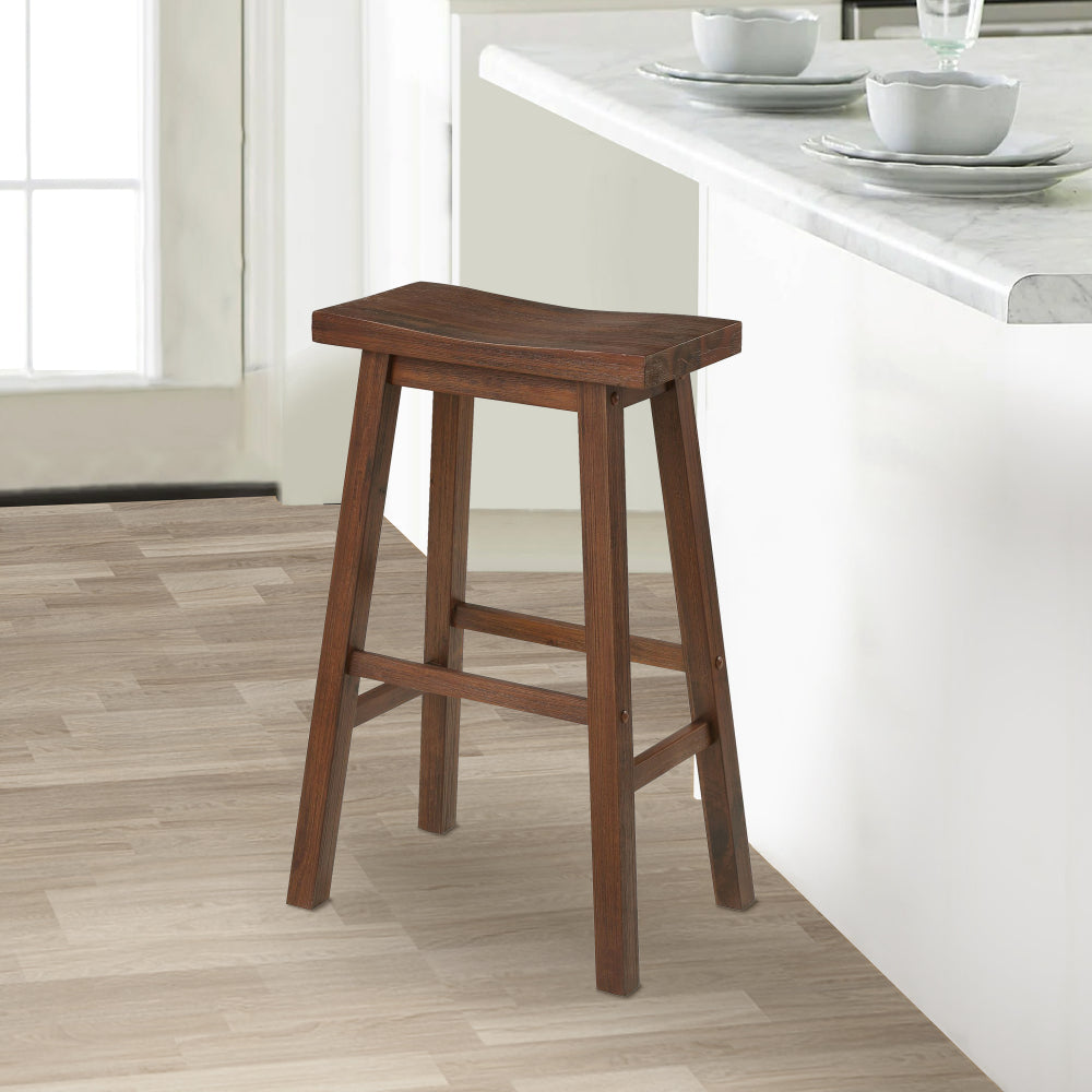 Benjara Saddle Design Wooden Barstool With Grain Details, Brown