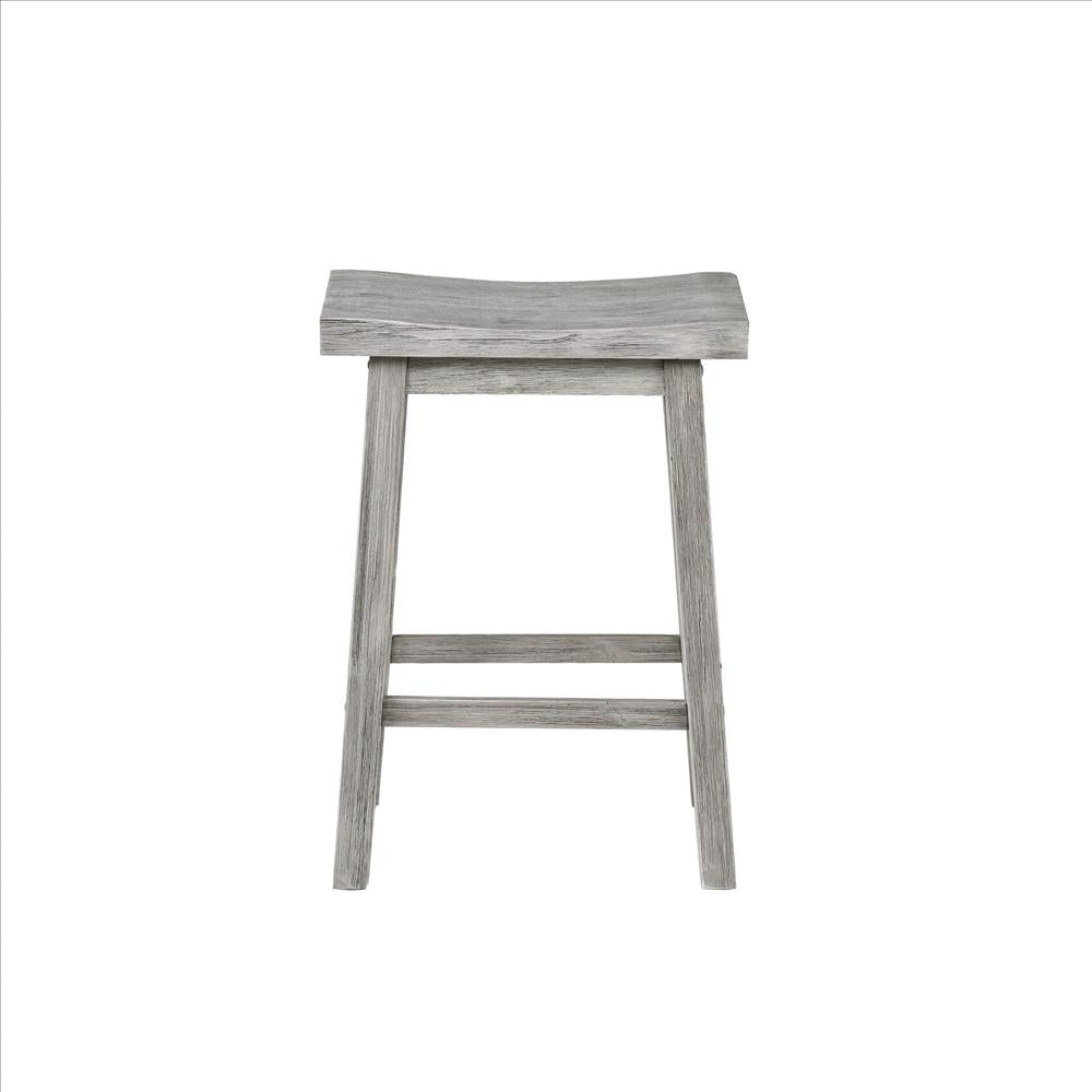 Benjara Saddle Design Wooden Counter Stool With Grain Details, Gray