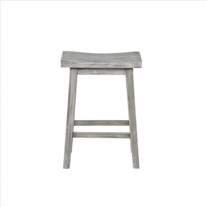 Benjara Saddle Design Wooden Counter Stool With Grain Details, Gray