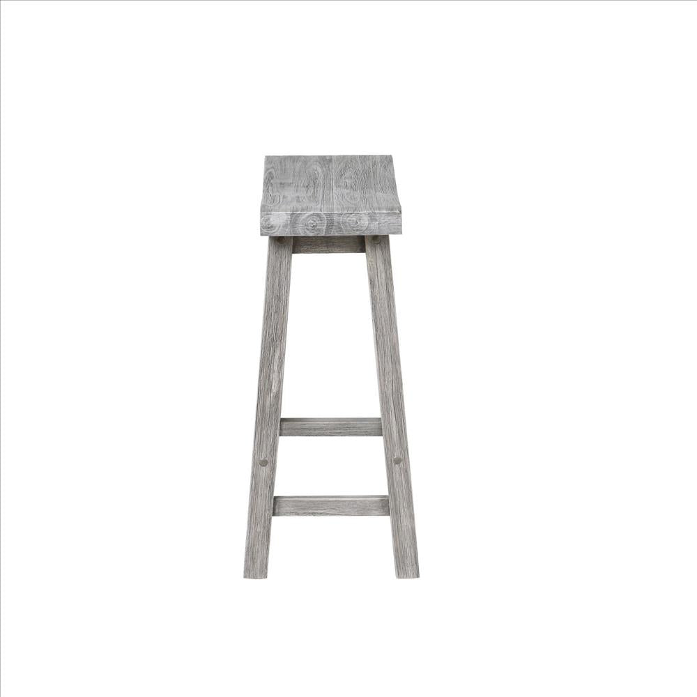 Benjara Saddle Design Wooden Counter Stool With Grain Details, Gray