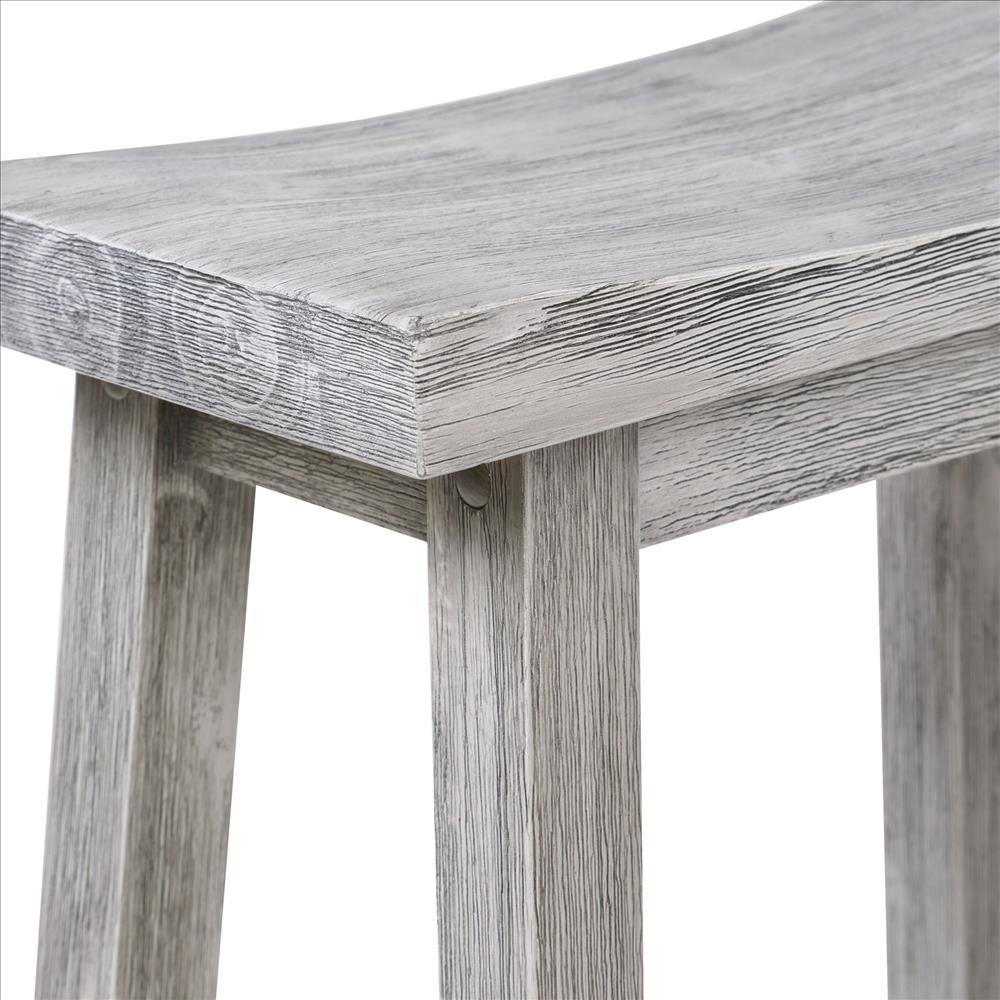 Benjara Saddle Design Wooden Counter Stool With Grain Details, Gray