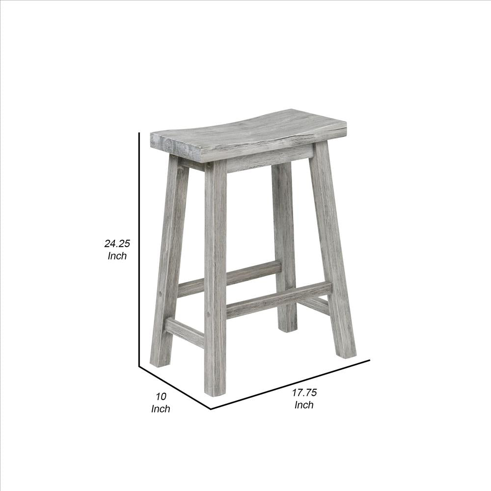 Benjara Saddle Design Wooden Counter Stool With Grain Details, Gray