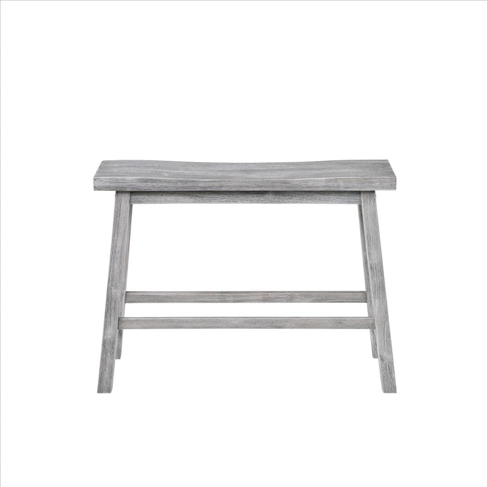 Benjara Saddle Design Wooden Bench With Grain Details, Gray
