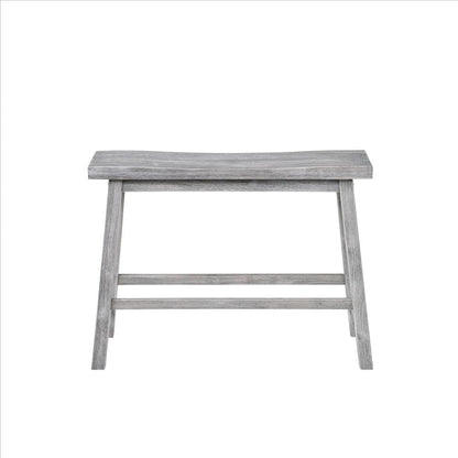 Benjara Saddle Design Wooden Bench With Grain Details, Gray