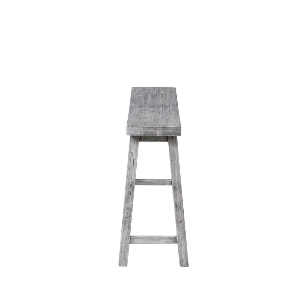 Benjara Saddle Design Wooden Bench With Grain Details, Gray