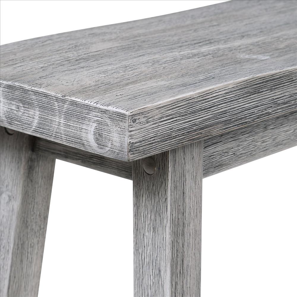 Benjara Saddle Design Wooden Bench With Grain Details, Gray