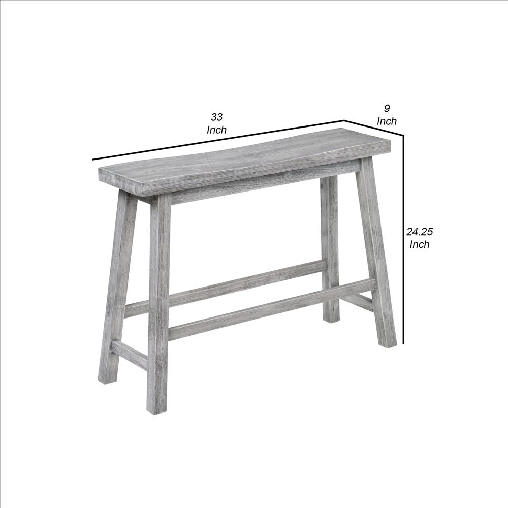 Benjara Saddle Design Wooden Bench With Grain Details, Gray