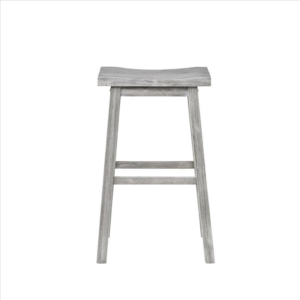 Benjara Saddle Design Wooden Barstool With Grain Details, Gray