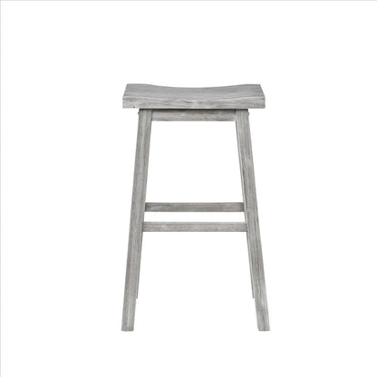 Benjara Saddle Design Wooden Barstool With Grain Details, Gray