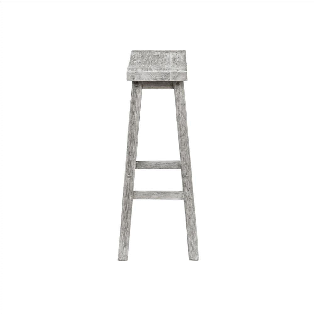 Benjara Saddle Design Wooden Barstool With Grain Details, Gray
