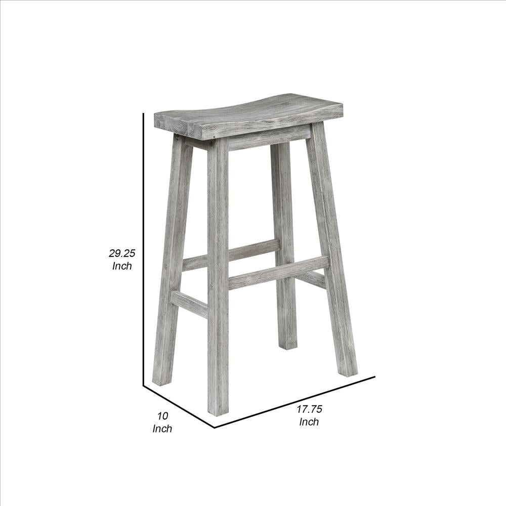 Benjara Saddle Design Wooden Barstool With Grain Details, Gray