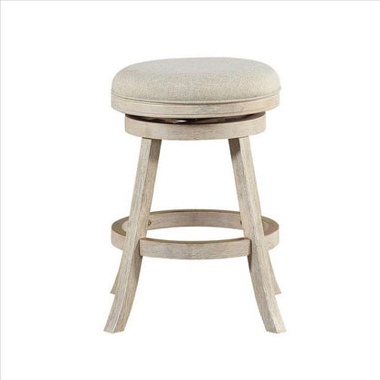 Benjara Wooden Swivel Counter Stool With Round Fabric Seat, Gray