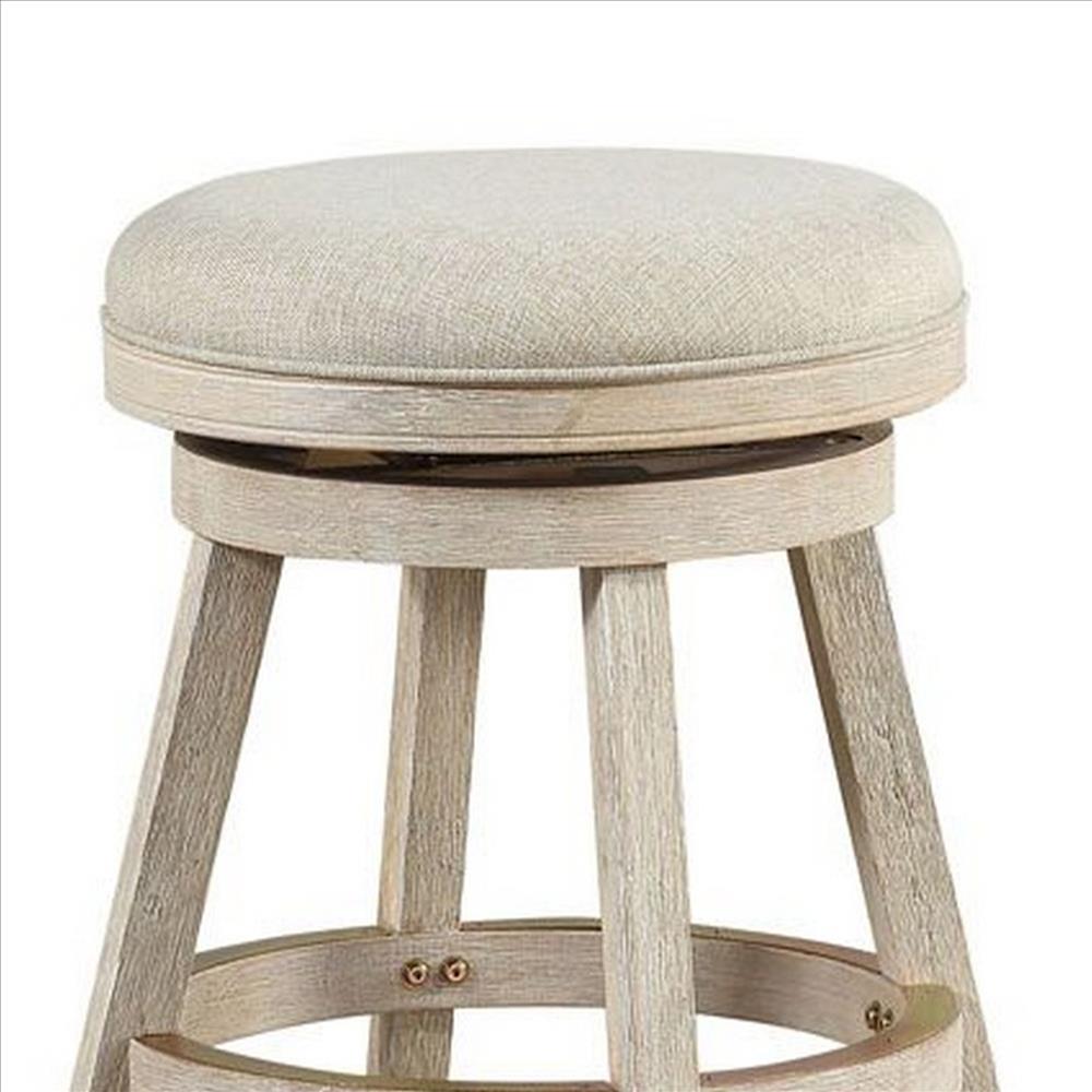 Benjara Wooden Swivel Counter Stool With Round Fabric Seat, Gray
