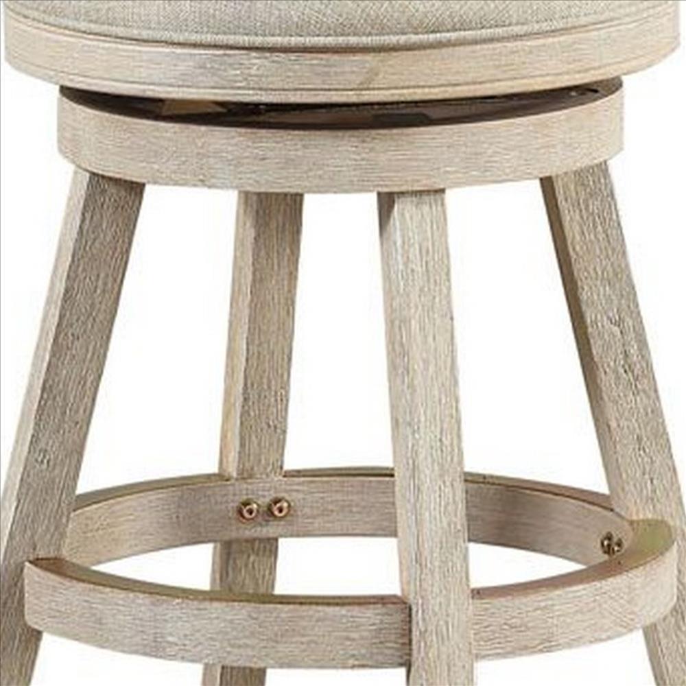 Benjara Wooden Swivel Counter Stool With Round Fabric Seat, Gray