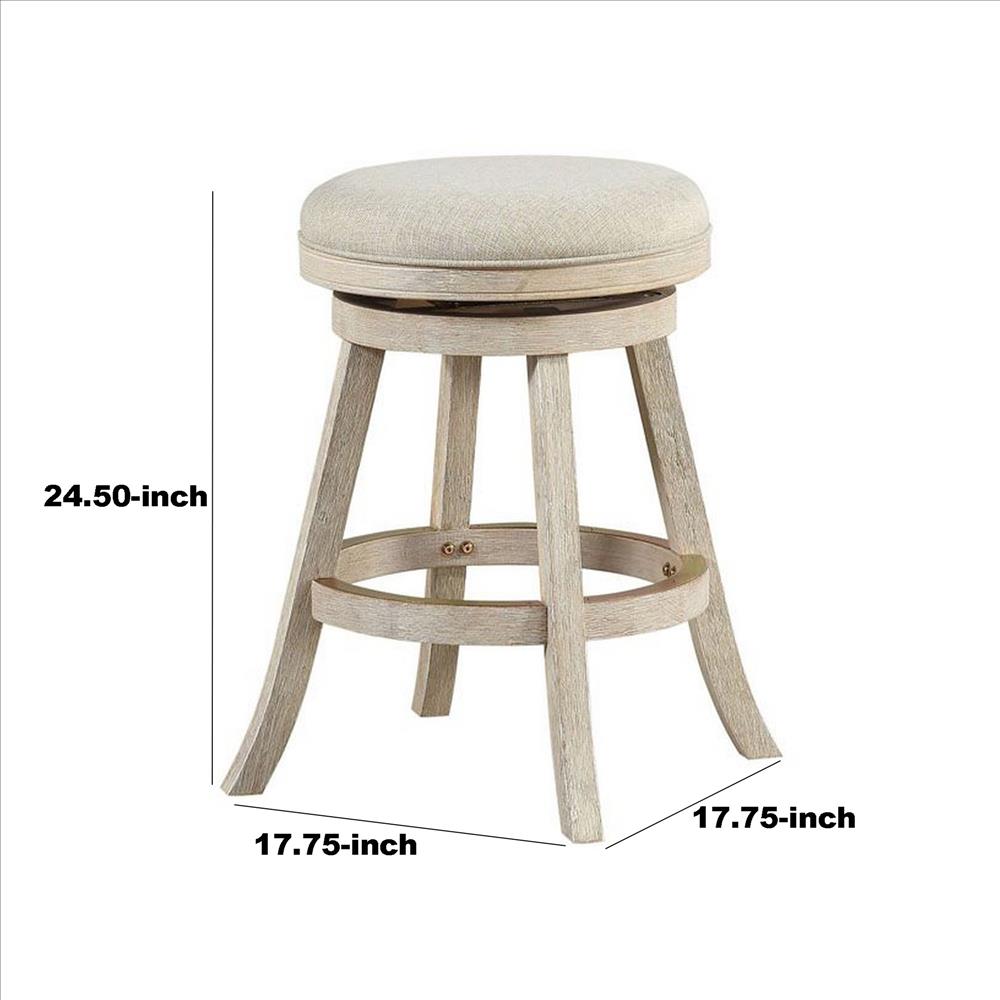 Benjara Wooden Swivel Counter Stool With Round Fabric Seat, Gray
