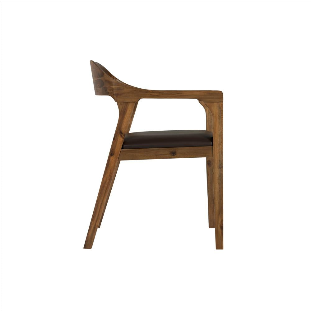 Benjara Curved Panel Back Dining Chair With Sleek Track Arms, Brown