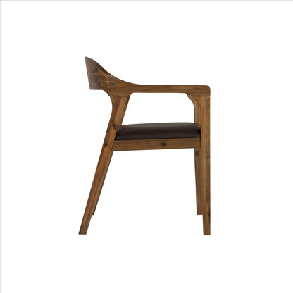 Benjara Curved Panel Back Dining Chair With Sleek Track Arms, Brown