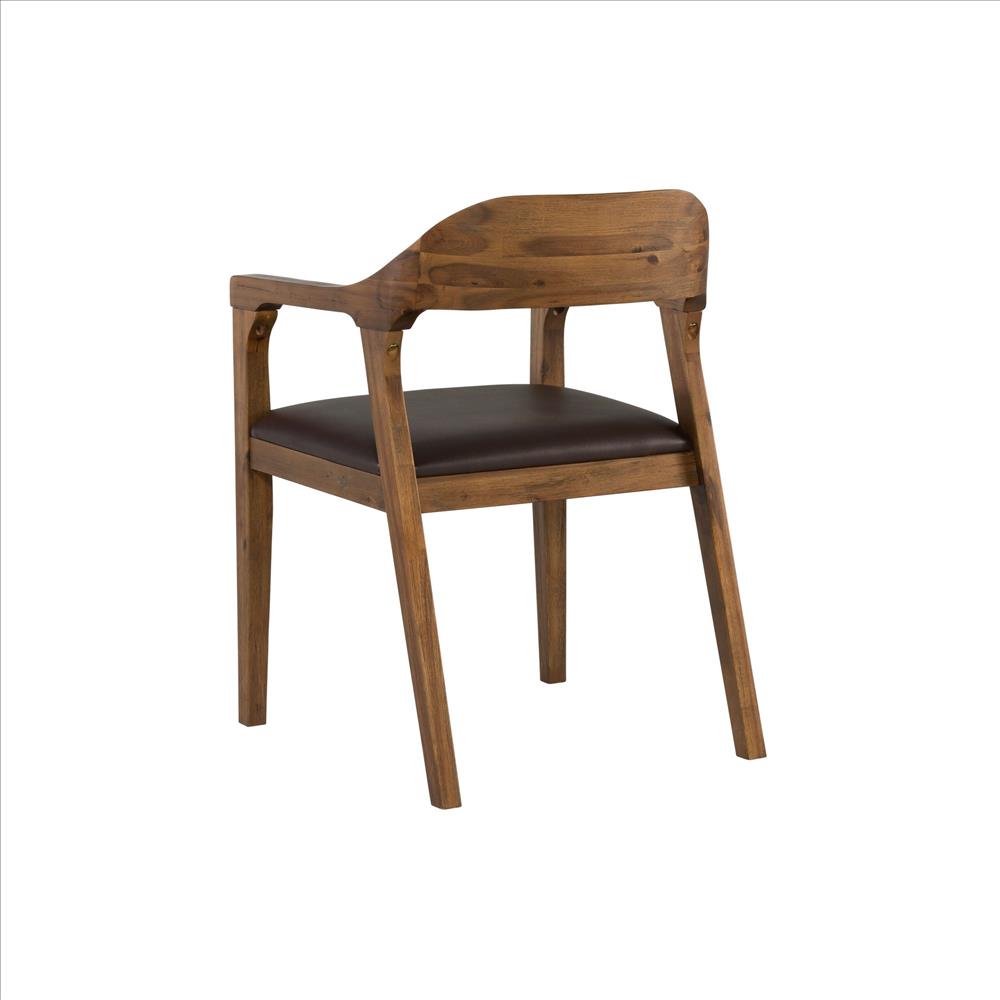 Benjara Curved Panel Back Dining Chair With Sleek Track Arms, Brown