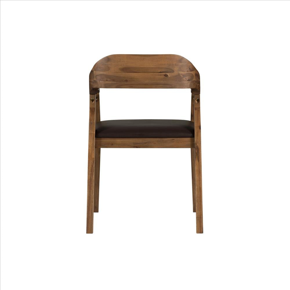 Benjara Curved Panel Back Dining Chair With Sleek Track Arms, Brown