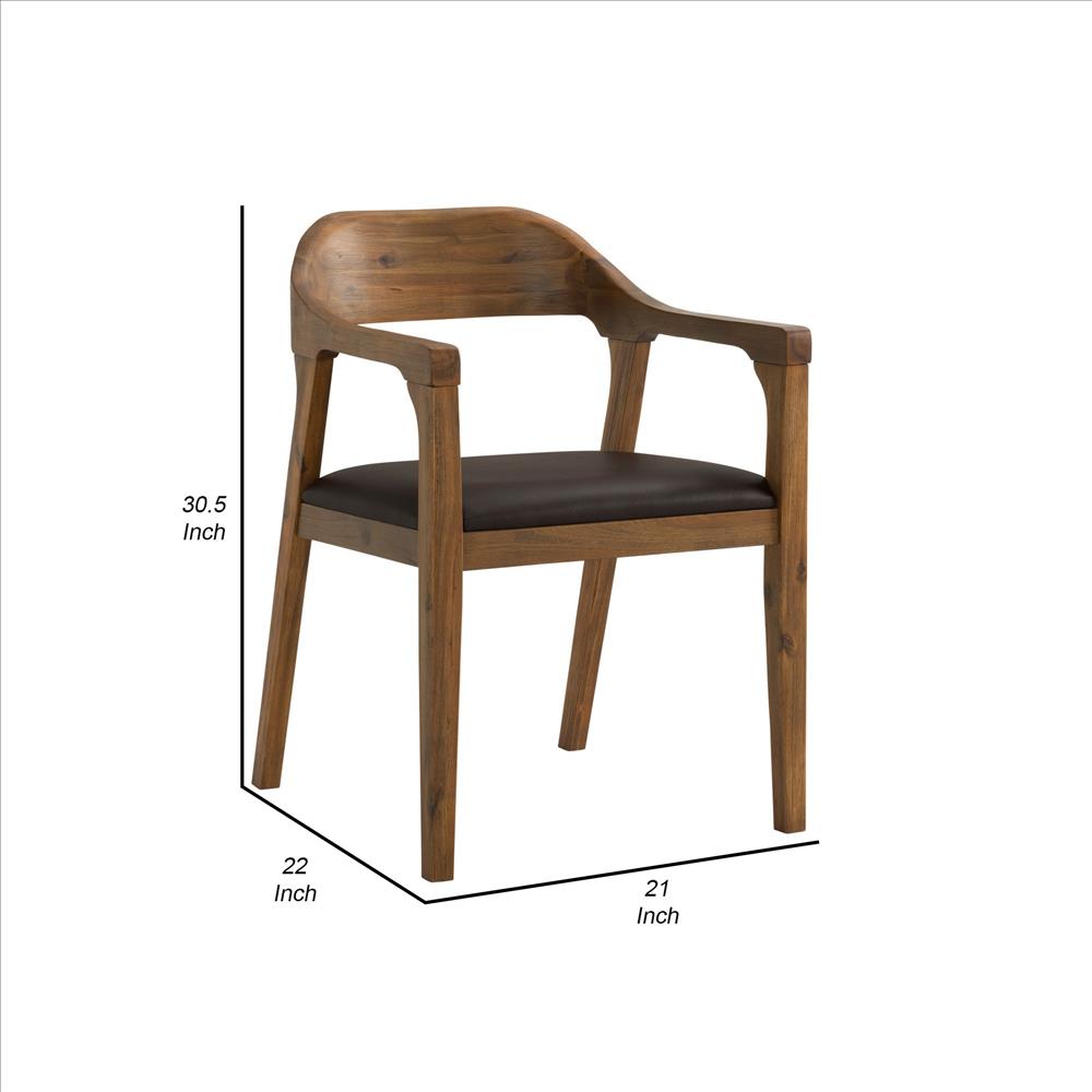 Benjara Curved Panel Back Dining Chair With Sleek Track Arms, Brown