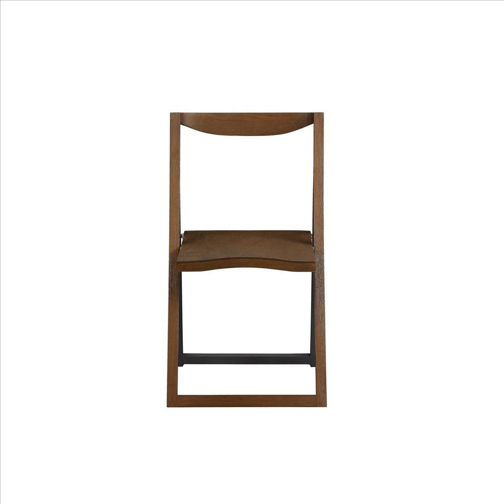 Benjara Curved Trim Panel Back Foldable Chair, Set Of 2, Brown