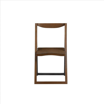 Benjara Curved Trim Panel Back Foldable Chair, Set Of 2, Brown