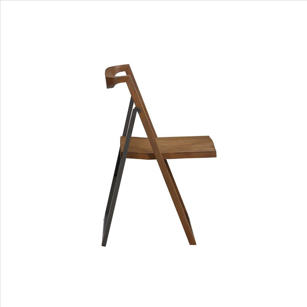 Benjara Curved Trim Panel Back Foldable Chair, Set Of 2, Brown