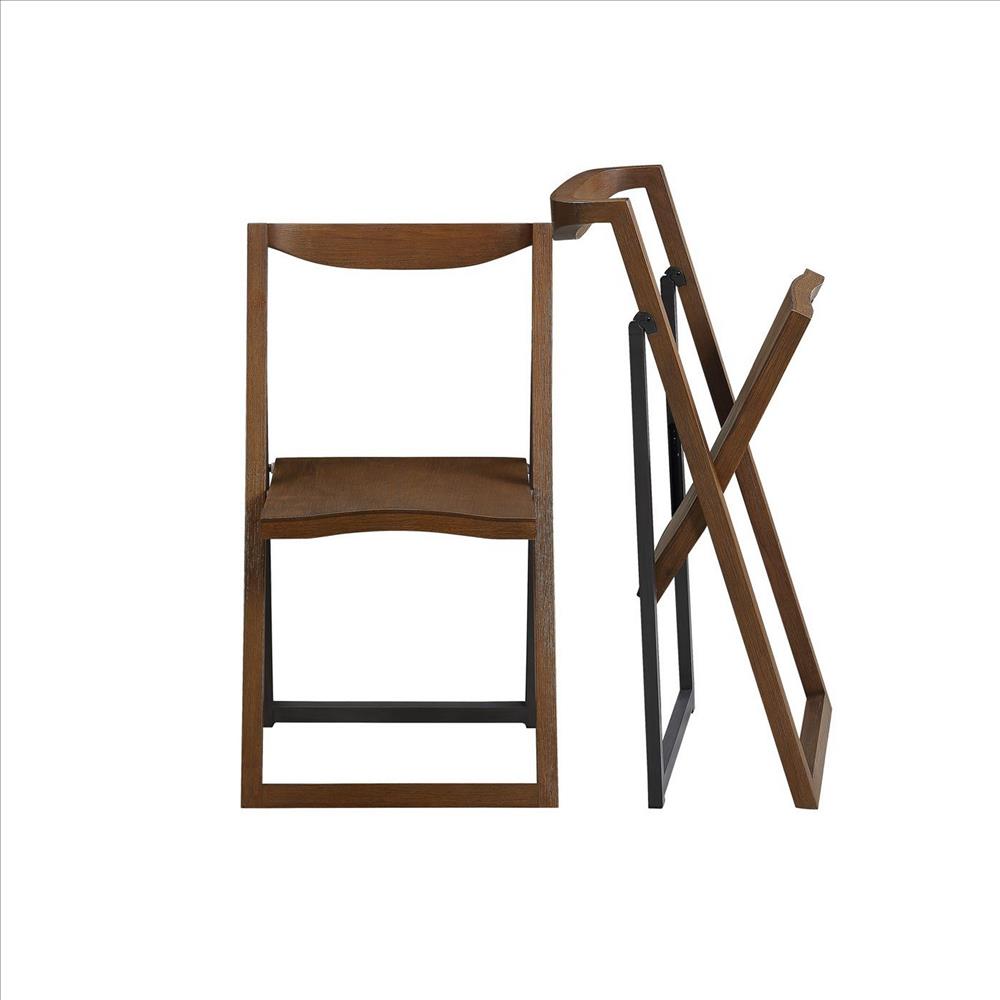 Benjara Curved Trim Panel Back Foldable Chair, Set Of 2, Brown