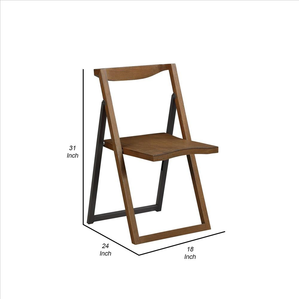 Benjara Curved Trim Panel Back Foldable Chair, Set Of 2, Brown