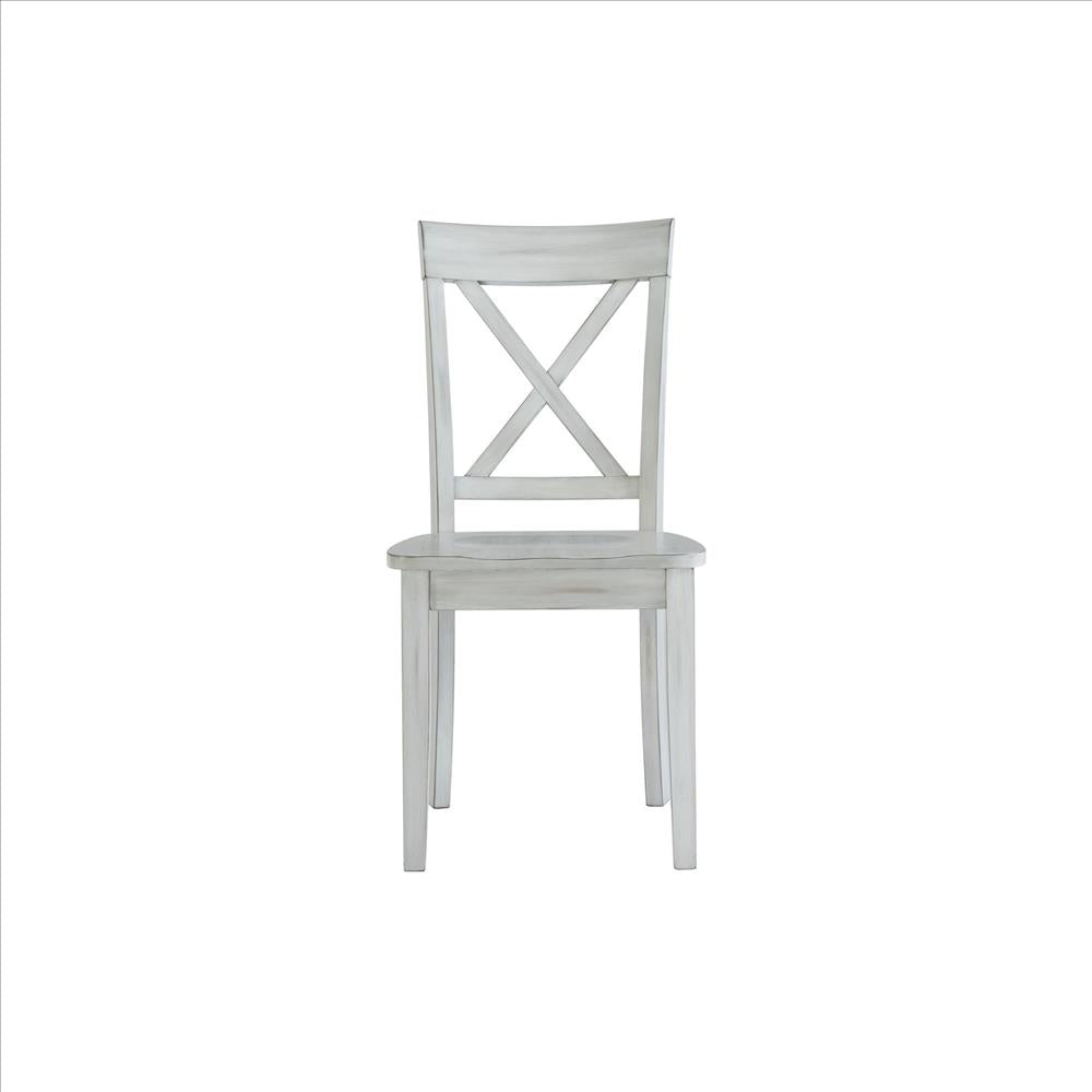 Benjara Wooden Dining Chair With X Shaped Back, Set Of 2, White
