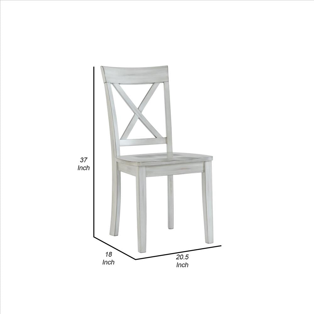 Benjara Wooden Dining Chair With X Shaped Back, Set Of 2, White