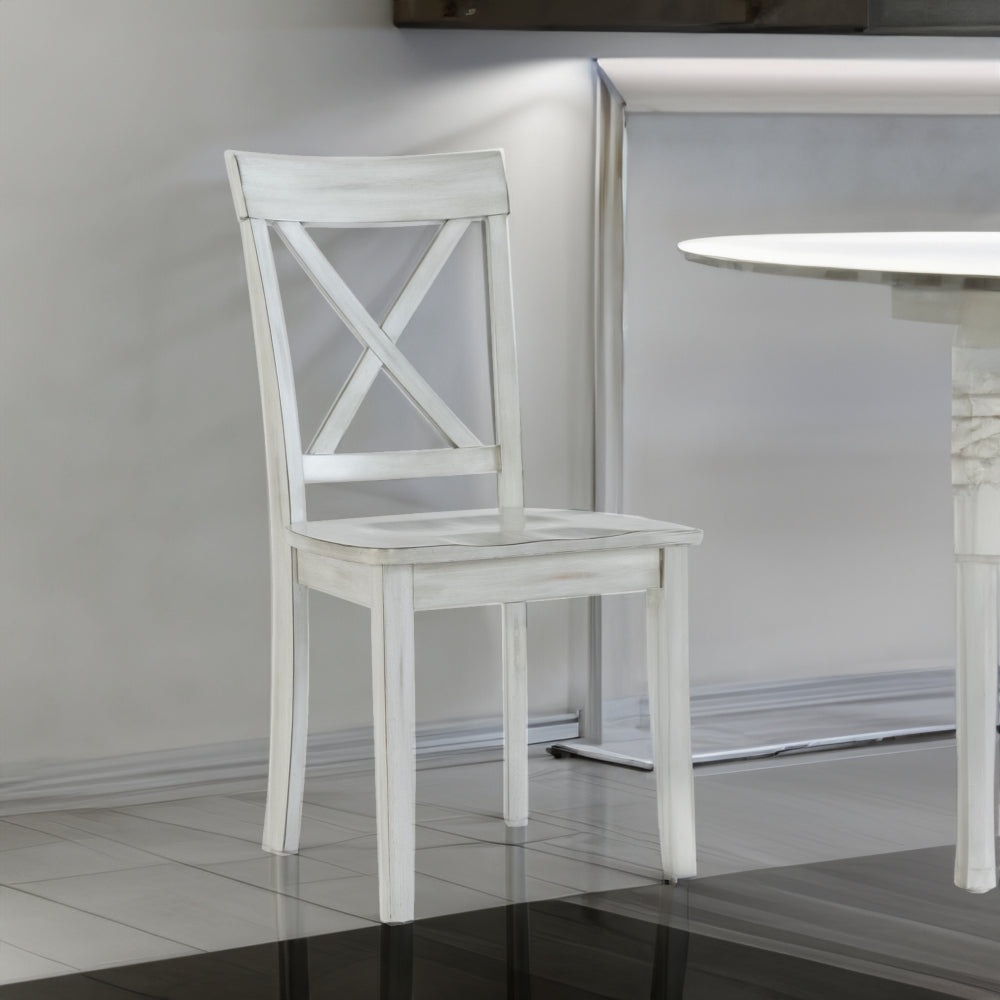 Benjara Wooden Dining Chair With X Shaped Back, Set Of 2, White