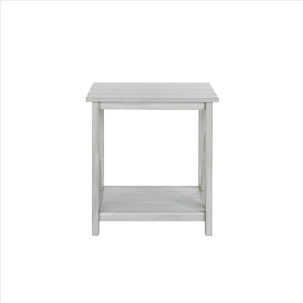 Benjara 1 Open Shelf Wooden End Table With X Shaped Accents, White