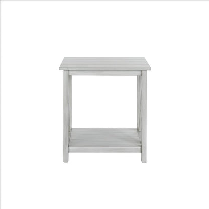 Benjara 1 Open Shelf Wooden End Table With X Shaped Accents, White