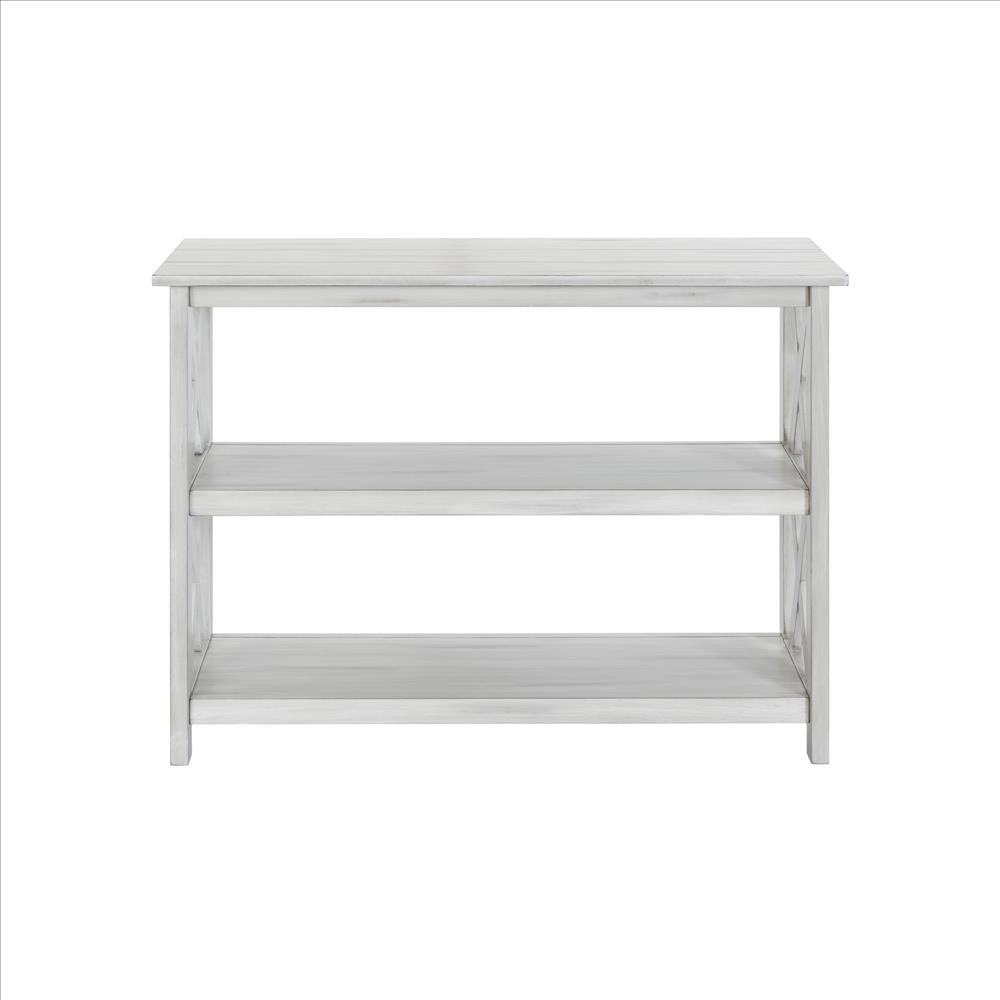 Benjara 2 Shelf Wooden Entryway Table With X Shaped Accent, White