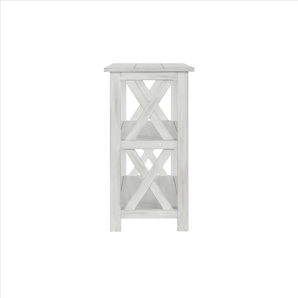Benjara 2 Shelf Wooden Entryway Table With X Shaped Accent, White