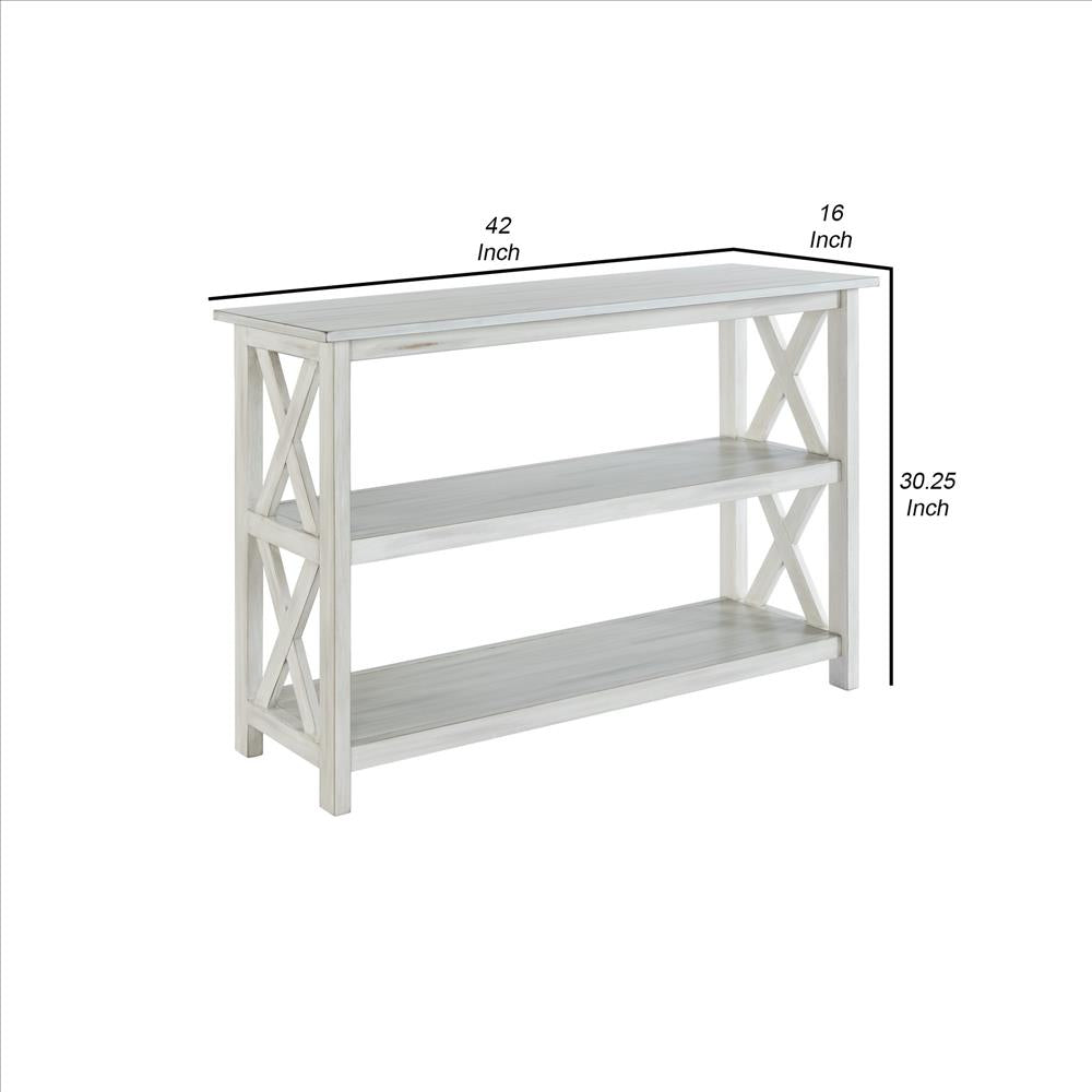Benjara 2 Shelf Wooden Entryway Table With X Shaped Accent, White