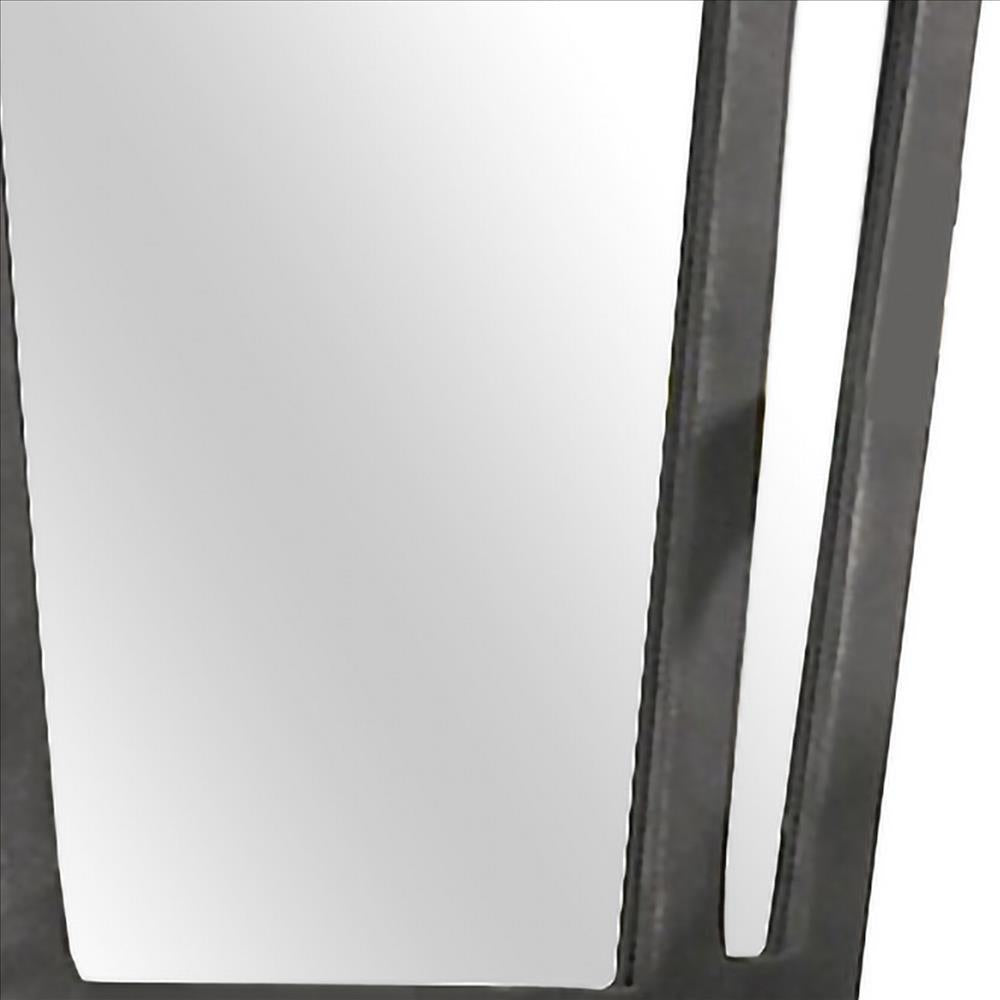 Benjara Tapered Fabric Frame Mirror With Mounting Hardware, Dark Gray