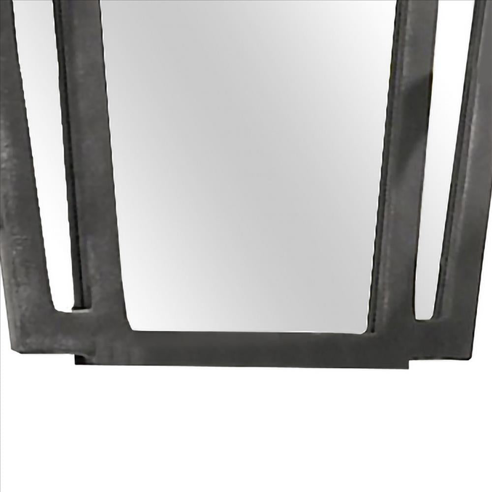 Benjara Tapered Fabric Frame Mirror With Mounting Hardware, Dark Gray