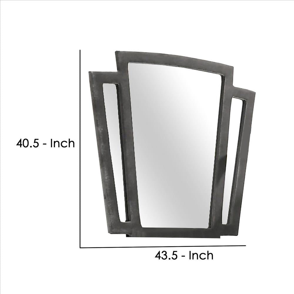 Benjara Tapered Fabric Frame Mirror With Mounting Hardware, Dark Gray