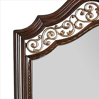 Benjara Molded Wooden Frame Mirror With Ornate Detailing, Brown By Casagear Home