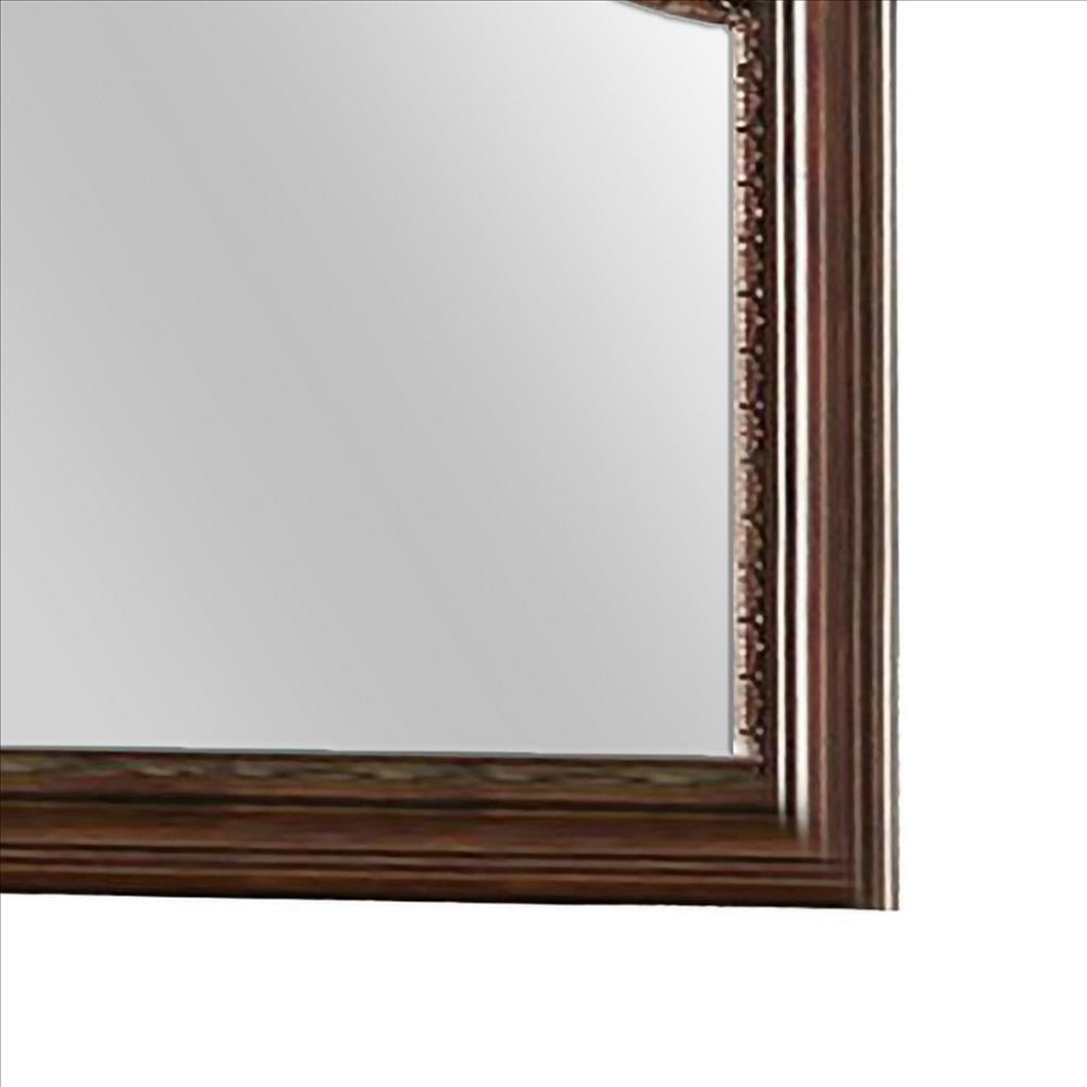 Benjara Molded Wooden Frame Mirror With Ornate Detailing, Brown By Casagear Home