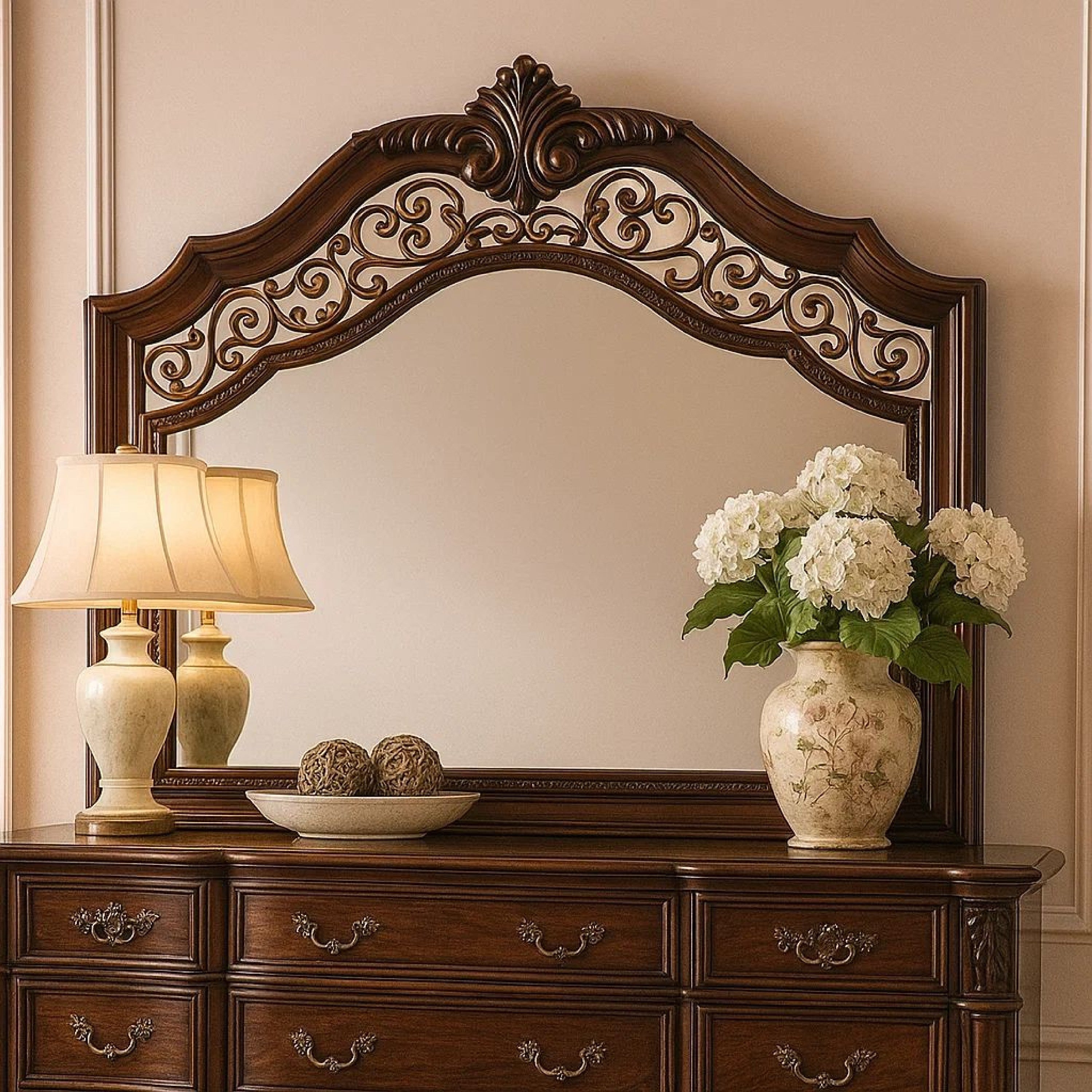 Benjara Molded Wooden Frame Mirror With Ornate Detailing, Brown By Casagear Home