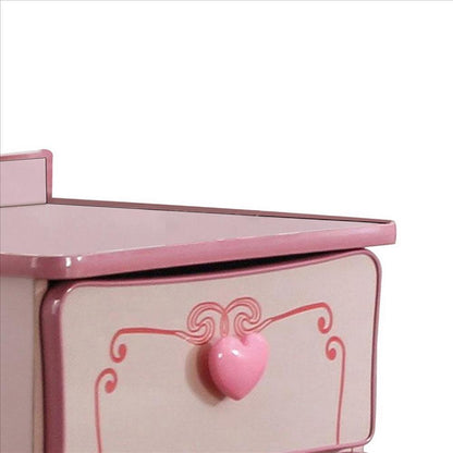 Benjara 2 Drawer Wooden Nightstand With Heart Knob Pulls, Pink