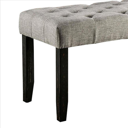 Benjara 48 Inches Bench With Tufted Seat And Chamfered Legs, Light Gray