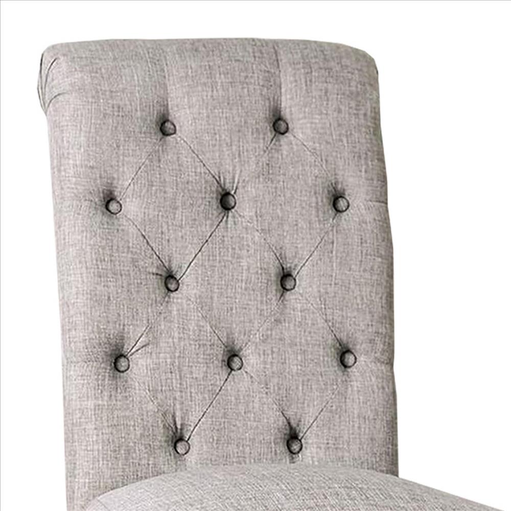 Benjara Side Chair With Button Tufted Backrest, Set Of 2, Gray